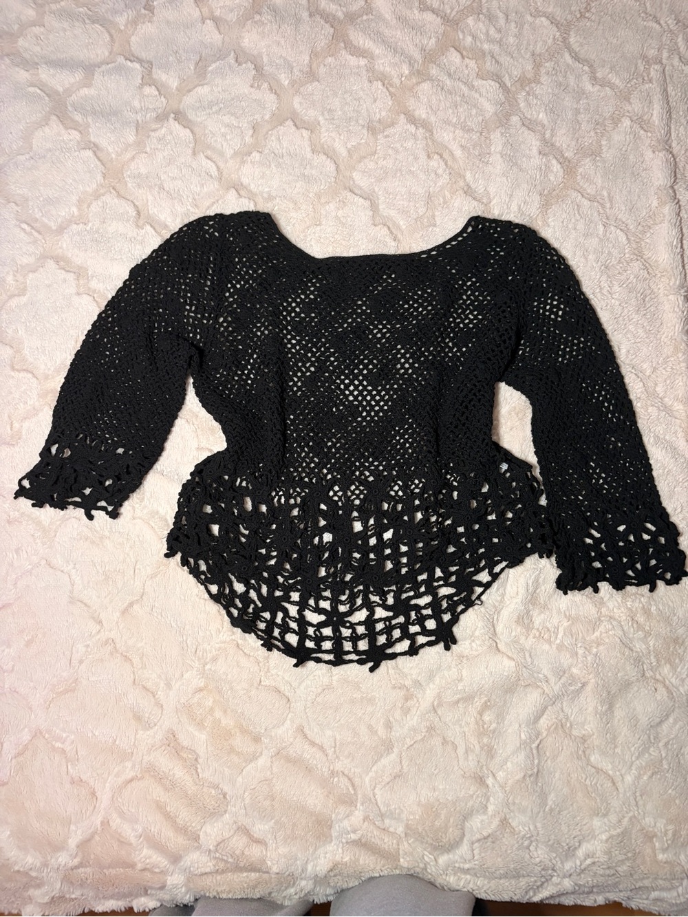 Black Crochet Peplum Sweater Top